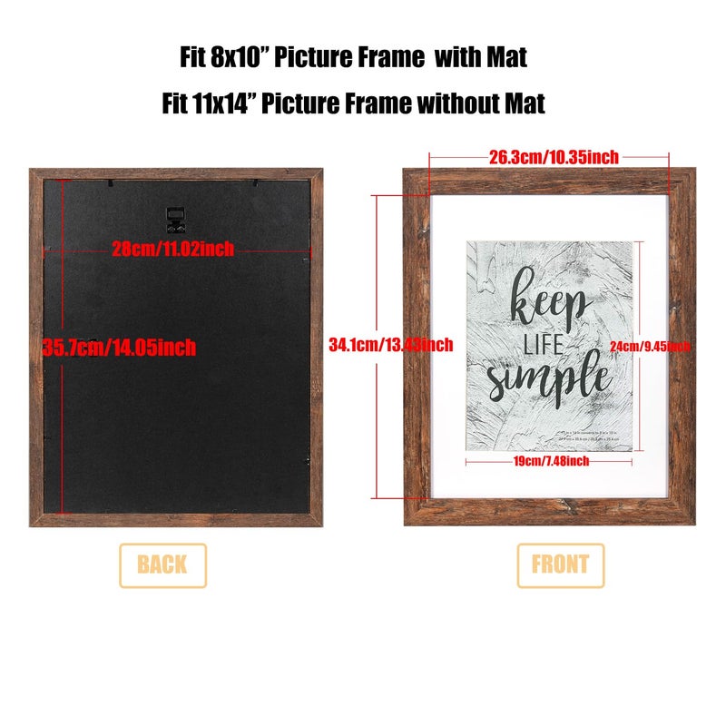kennethan 11x14 Picture Frame Rotten Brown 1 Pcs Wooden Frame can Display 8x10 Picture with Mat or 11x14 Without Mat on the Wall For home decoration,holiday gift - Image 4